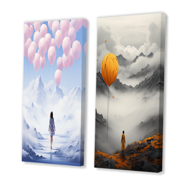 «Sky Is The Limit Woman Motivation IV» - ensemble de salon mural Motivation Wall Art, Toile tendue, H 28 po x l 25 po