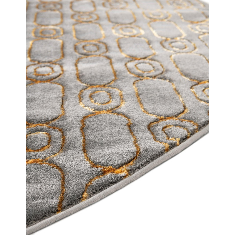 Latitude Run® Column Nikica Rug Gray and Gold, Round 6'1"