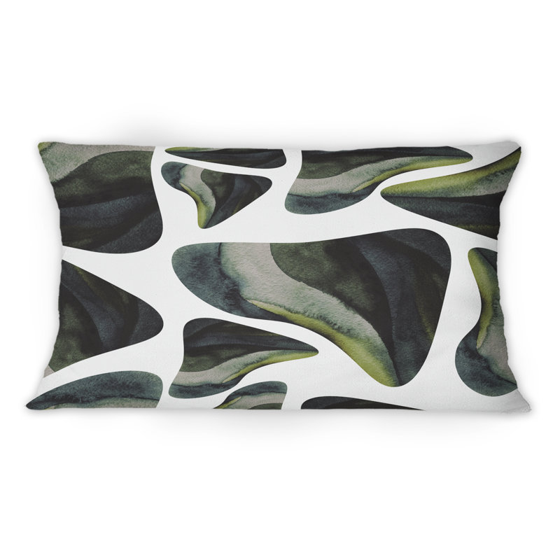 Coussin décoratif abstrait imprimé abstrait vert foncé III 12 po x 20 po
