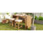 Bar extérieur 5 pièces avec table en bois et quatre tabourets beiges coussins amovibles, pour les rassemblements de jardin, facile d'entretien