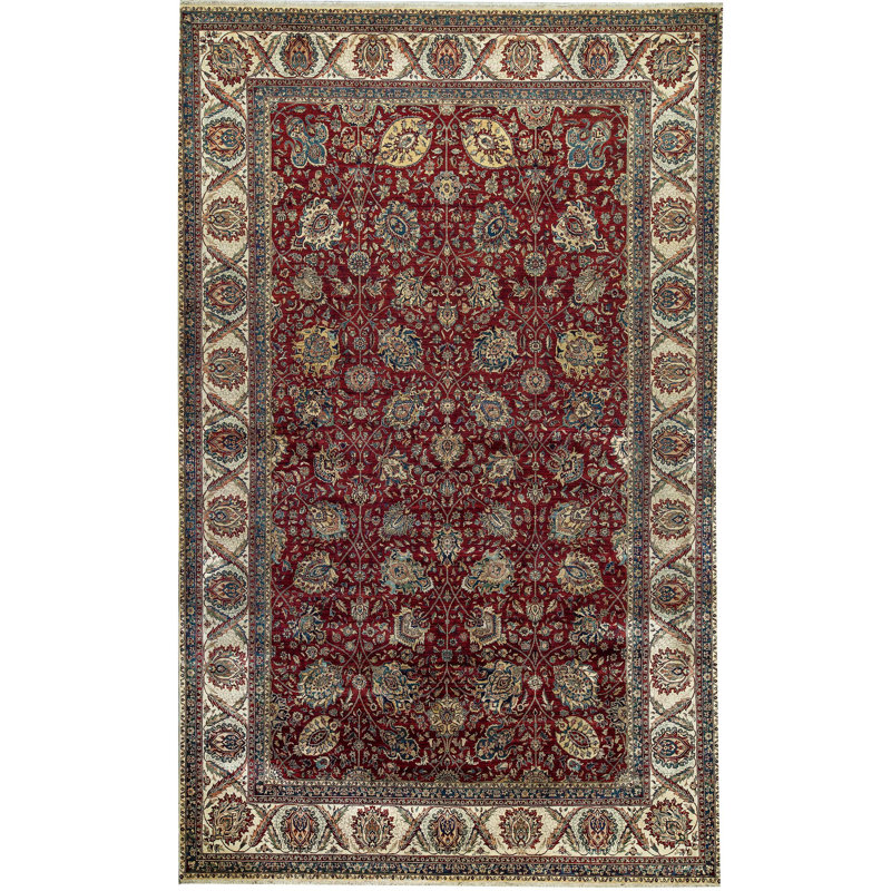 Tapis rouge et beige noué à la main de haute qualité