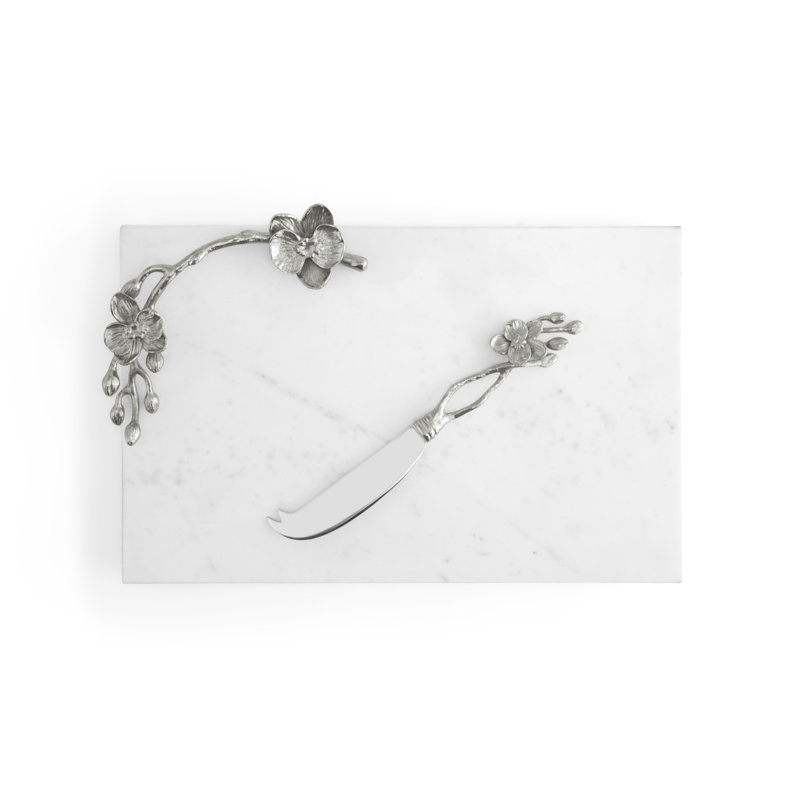 White Orchid Small Cheese Board with Knife