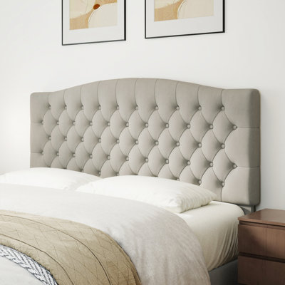 Queen Upholstered Headboard Only, Button Tufted Velvet Headboard, Wall Mountable, Easy Assembly-Light Grey
