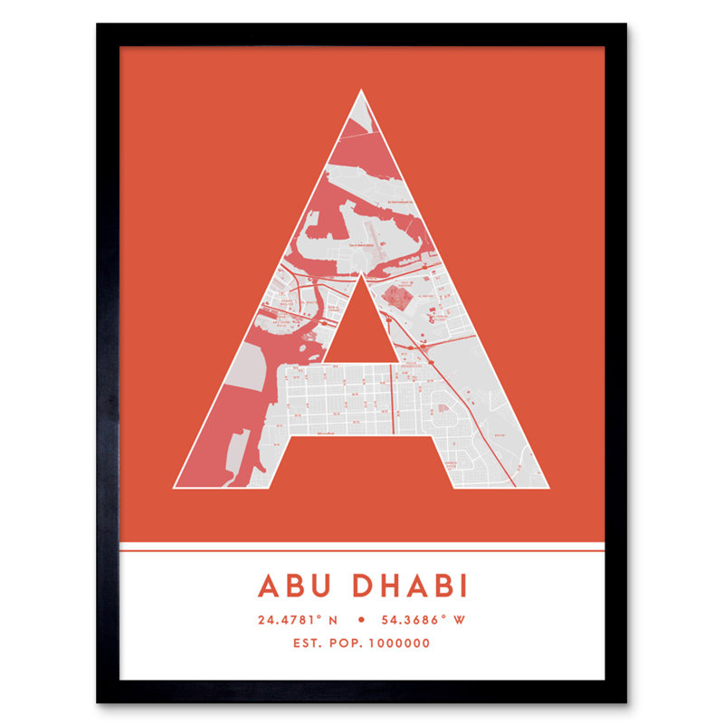 Abu Dhabi City Map Abu Dhabi United Arab Emirates City Map - Single Picture Frame Typography