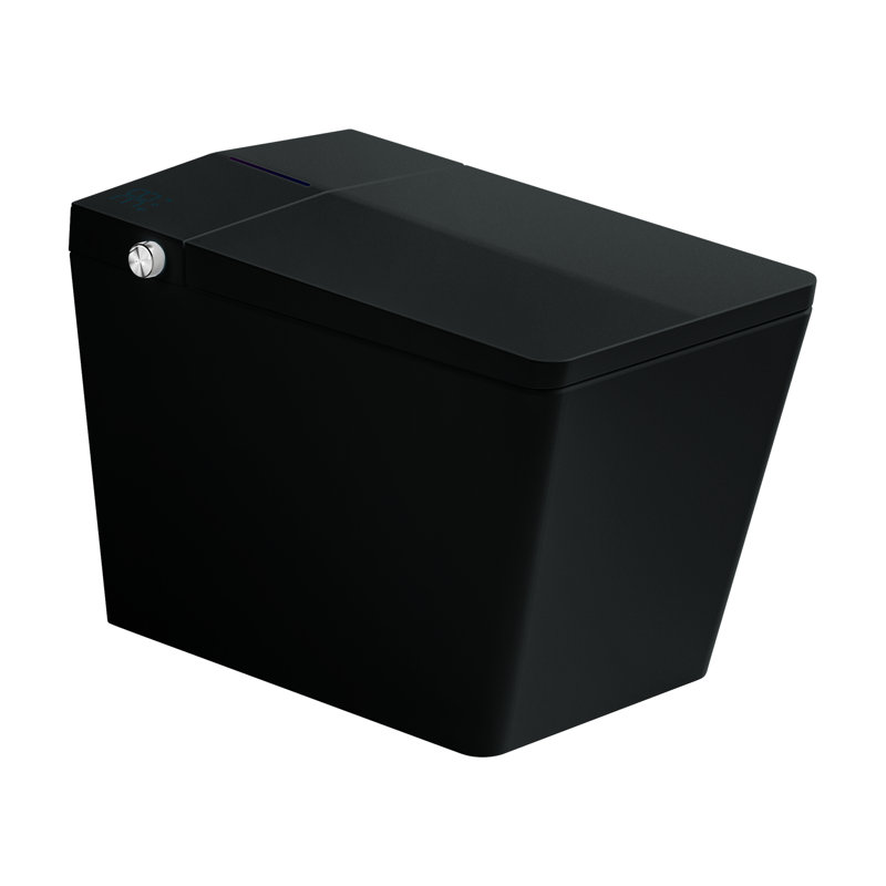 Bathroom Smart Toilet With Built-In Tank, Auto Flush, Heated Seat, Remote Control, Led Display, Black Square Synthesis Matte