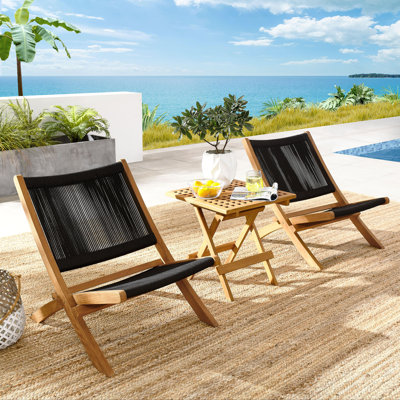 Chaises longues et table d'appoint pliantes en teck et corde Vienna Vienna
