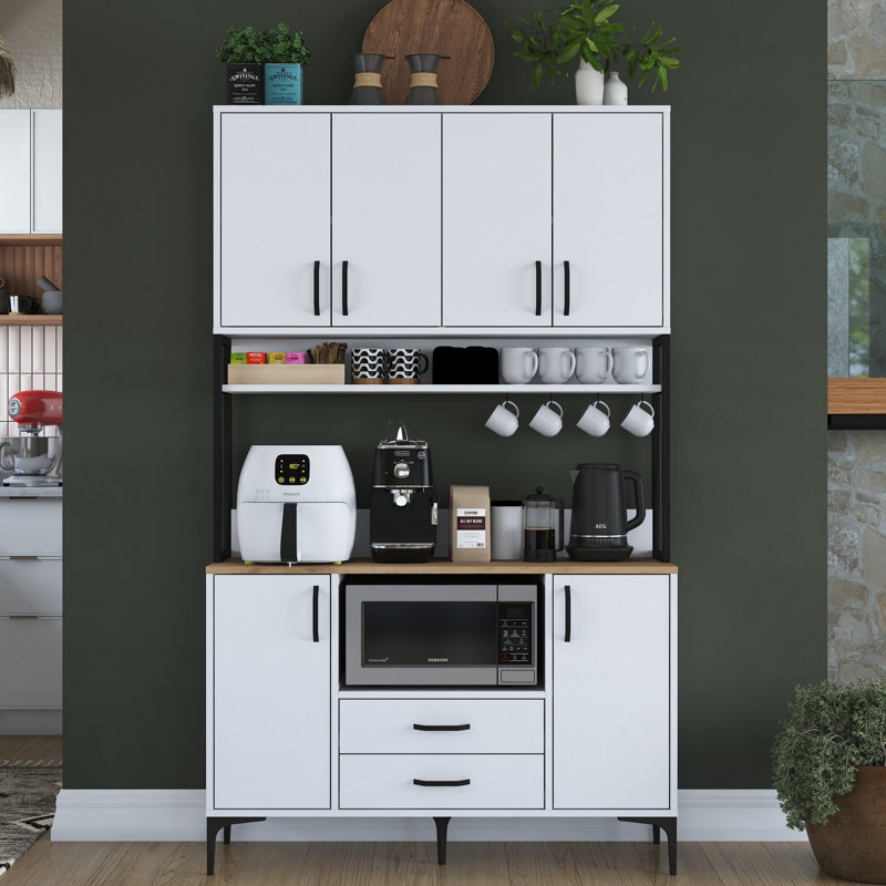 Armoire polyvalente avec nombreuses tablettes, blanc et noyer, 47,2 x 78,2 x 15,0 pouces | Panneau de particules 100% mélamine de qualité E1, épaisseur: 0,7 pouce | Fixation murale pour un rangement supplémentaire, conception moderne
