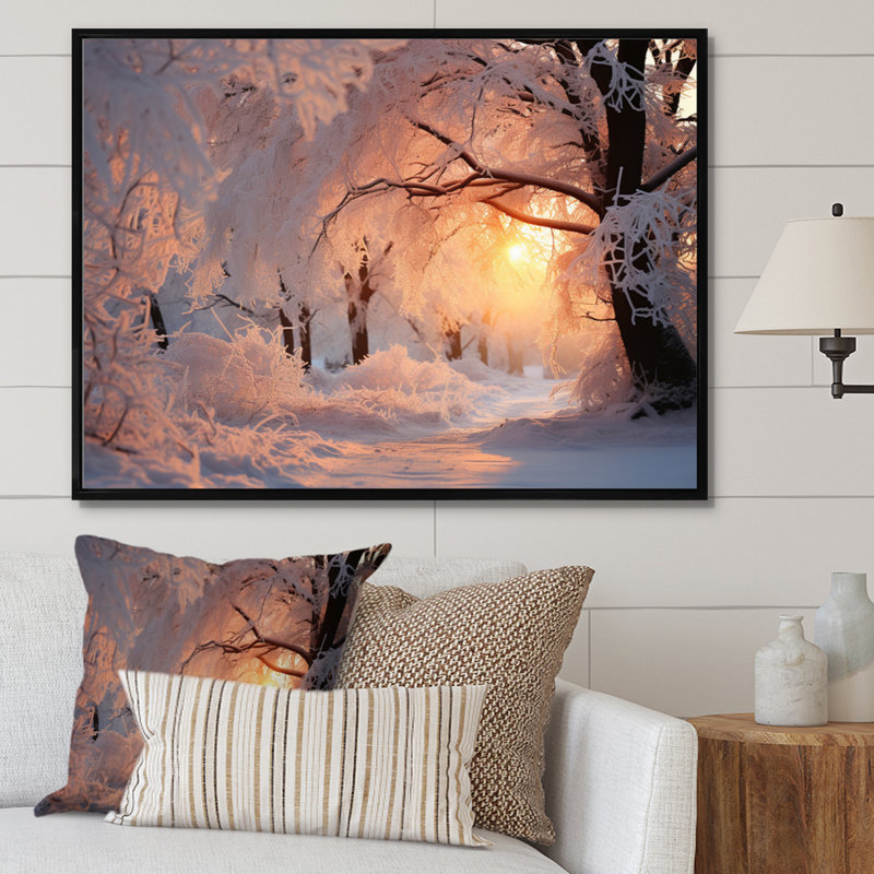 Paysage d'hiver «Frozen Sunlight II» - impressions de paysage d'hiver, 12" H x 20" W, Cadre flottant noir