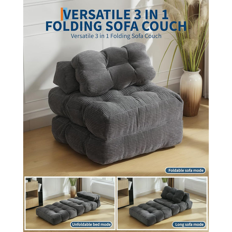 Folding Sofa Bed,  Sleeper Chair, With Pillow, Dark Gray