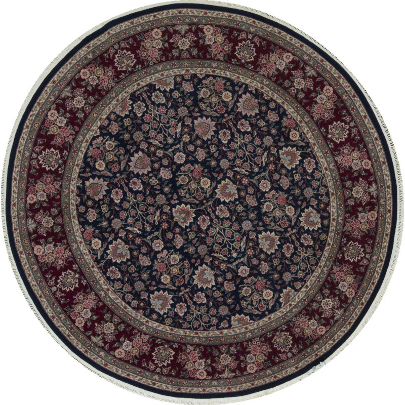 Tapis bleu marine et vin noué à la main de haute qualité
