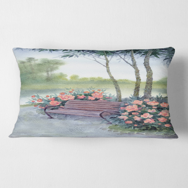 Bench In Park By The Pions Bushes Lumbar Pillow