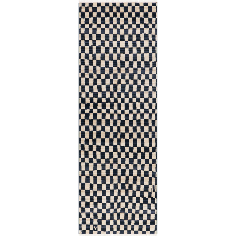 Dominique Abstract Checkered Fringe Area Rug, Runner 2'6" x 6'