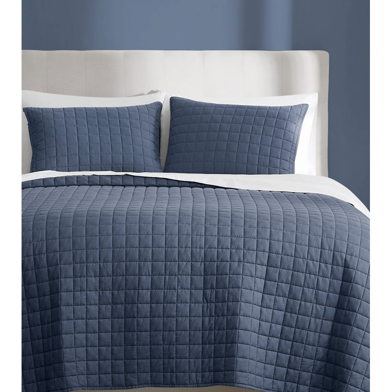 Brooklyn Loom Essential Cotton Quilt Set, Queen Quilt  + 2 Shams, Blue