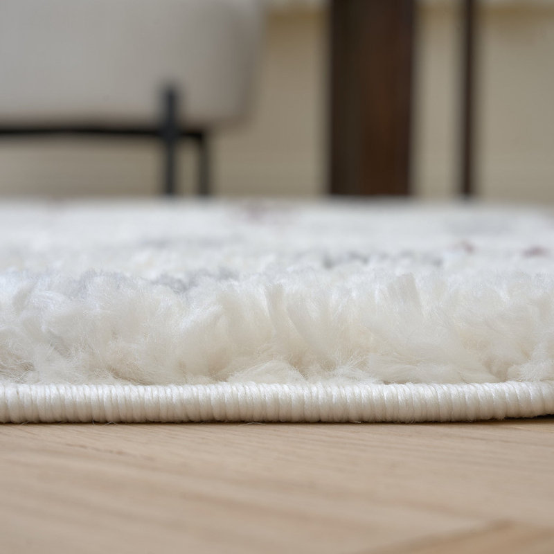 Moodi Modern Shaggy Area Rug Abstract Speckled Design, Off-White Grey/Purple, Runner 80 x 300 cm