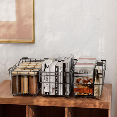 6-Pack Stackable Wire Baskets – Pantry Organization Bins for Cabinets, Metal Storage Basket for Kitchen, Laundry, Garage, Fridge, Bathroom, Countertop