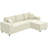 95" Sectional Sofa with Reversible Chaise Lounge, L-Shaped Corner Sofa with Corduroy Fabric, Pocket Spring, 2 Pillows, Wide Arm, Thick Padded, 3 Seat Couch for Living Room, Cream White-2015325322