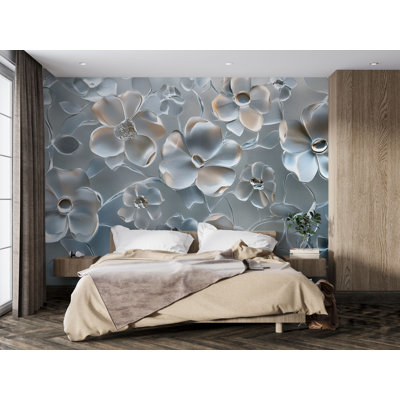 Crystal Flower Wallpaper - 3D Glass Floral Wall Mural - Elegant Transparent Flower Design - Luxury Modern Wall Art