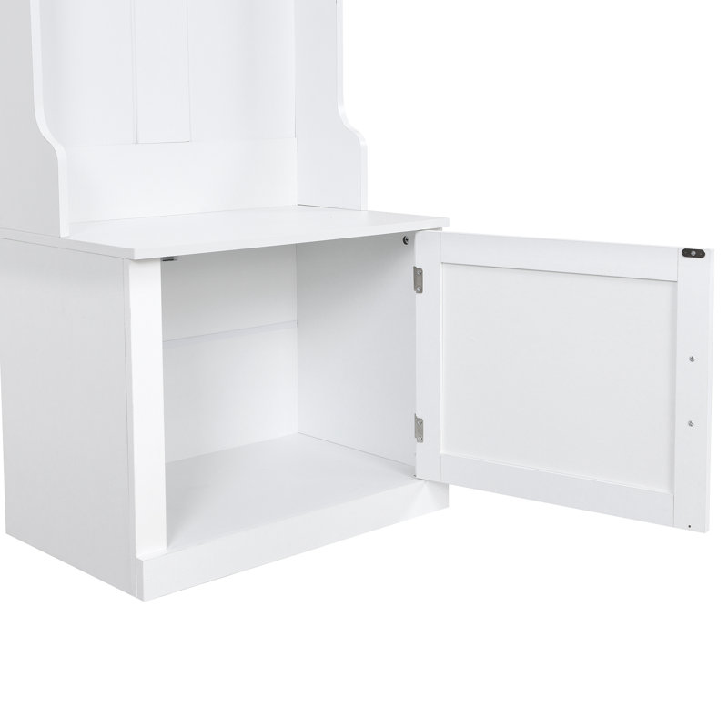 On-trend Multi-functional Entryway Hall Tree With Storage, Bench, Coat Rack, And Shoe Cubbies In White