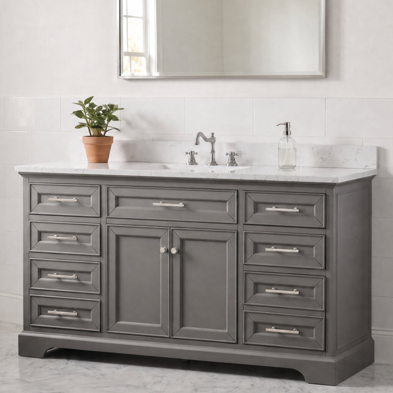 Thompson 60" W Single Bathroom Vanity, Gray/Brushed Nickel