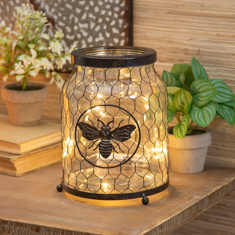 8.75" Glass LED Jar with Bee Icon