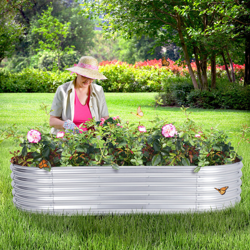 Galvanized Raised Garden Bed Silver, 17" H x 78.7" W x 32" D