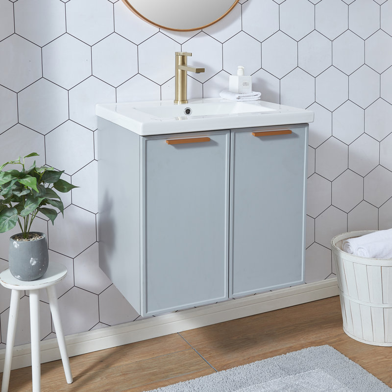 Maari 24'' Light Gray Modern Wall Mounted Bathroom Vanity With Rectangular Ceramic Sink