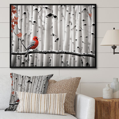 Maricar " Monochrome Red Gray Bird In Forest I "