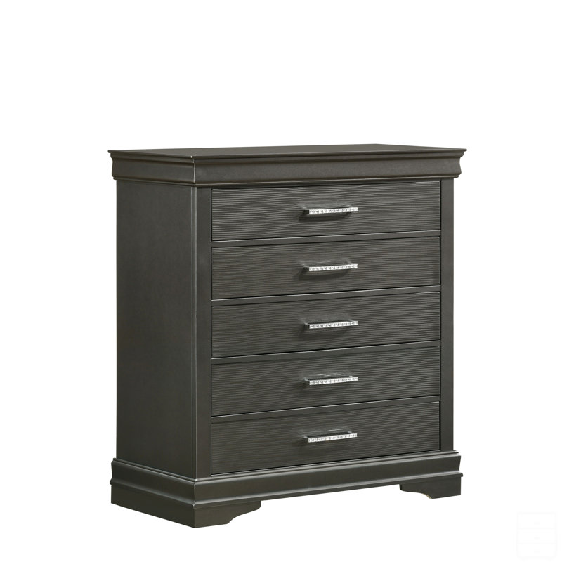 Commode moderne 5 tiroirs en bois, Gris