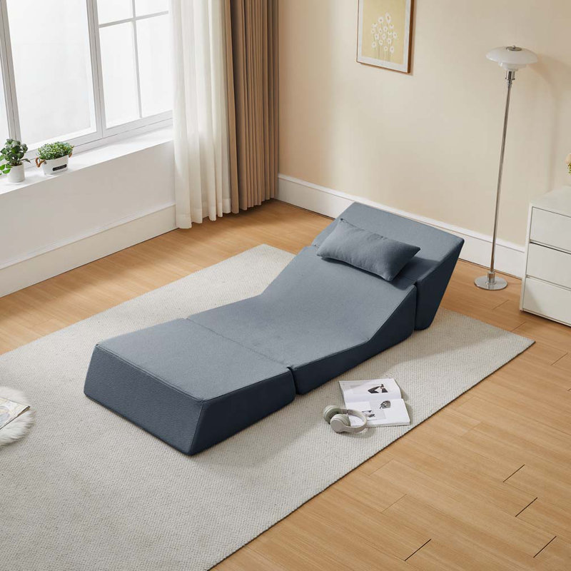 Chaise convertible en laine et en tissu, Bleu clair