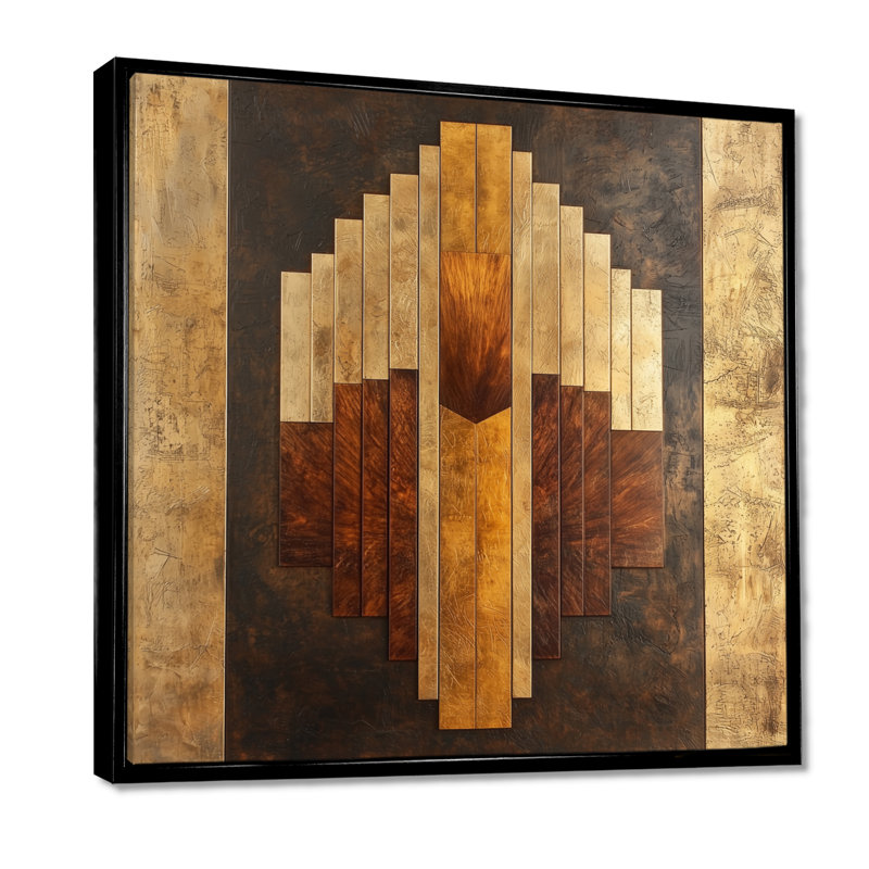Mosaic Walnut Essential Forms V - Abstract Art Deco Wall Art, Floater Framed Print, 30" H x 30" W, Black