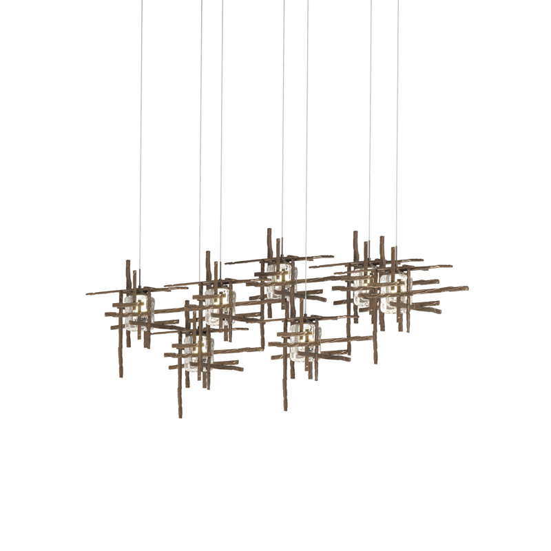 Tura 7-Light Glass Rectangular Pendant, Bronze, Seeded Clear, 30" - 130"