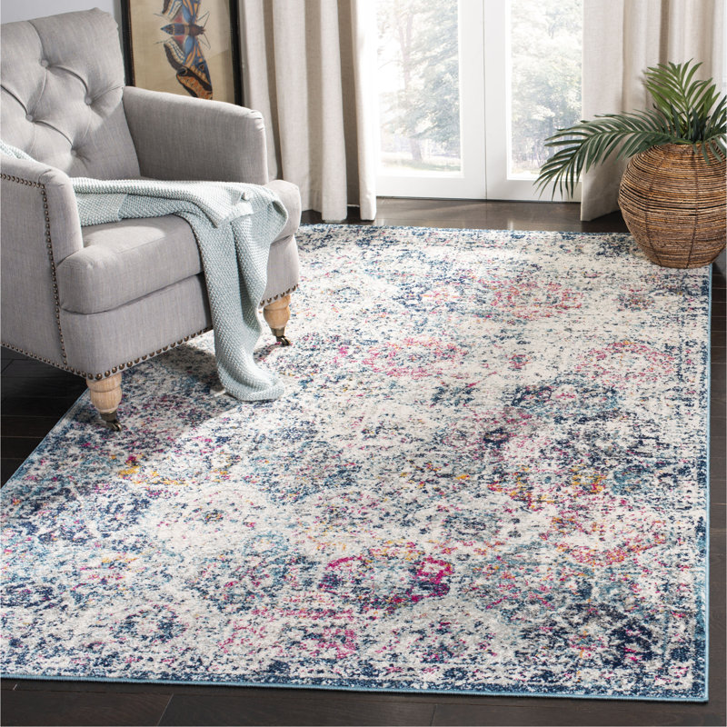 Cronin Navy/Teal Area Rug, Rectangle 10' x 14'