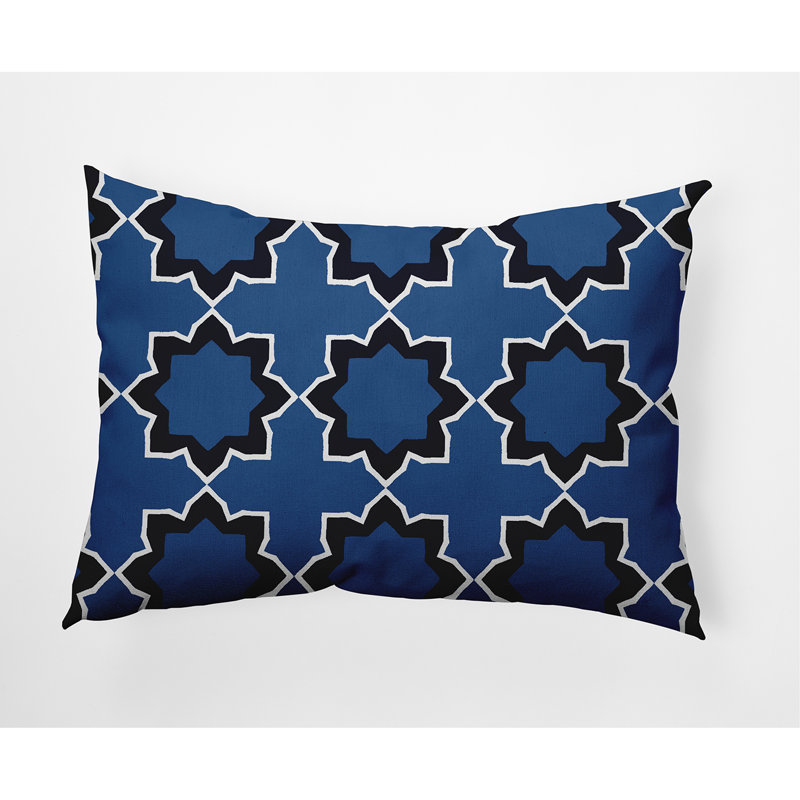 Bohemian Geometric Outdoor Reversible Throw Pillow, Blue
