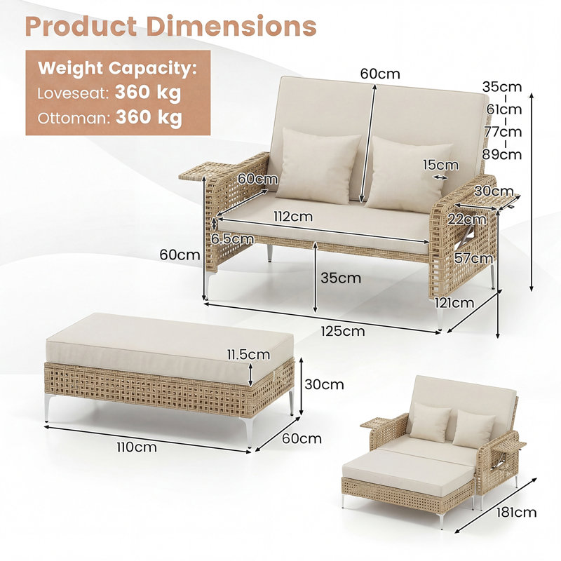 121cm Long Double Chaise, White