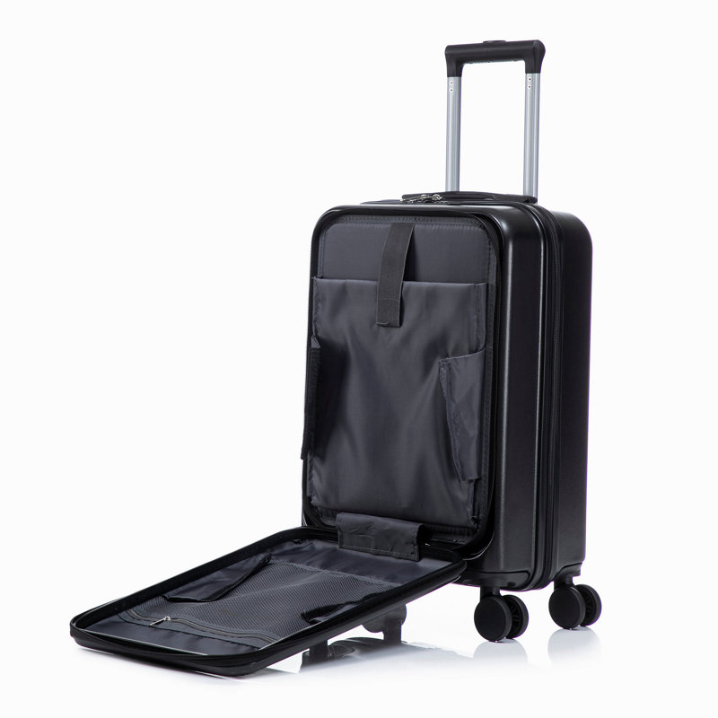 14 po / 20 po 2 pièces / ensemble dans un bagage à roulettes en ABS, avec serrure à combinaison et ouverture avant, étui à cosmétiques de 14 po (noir)
