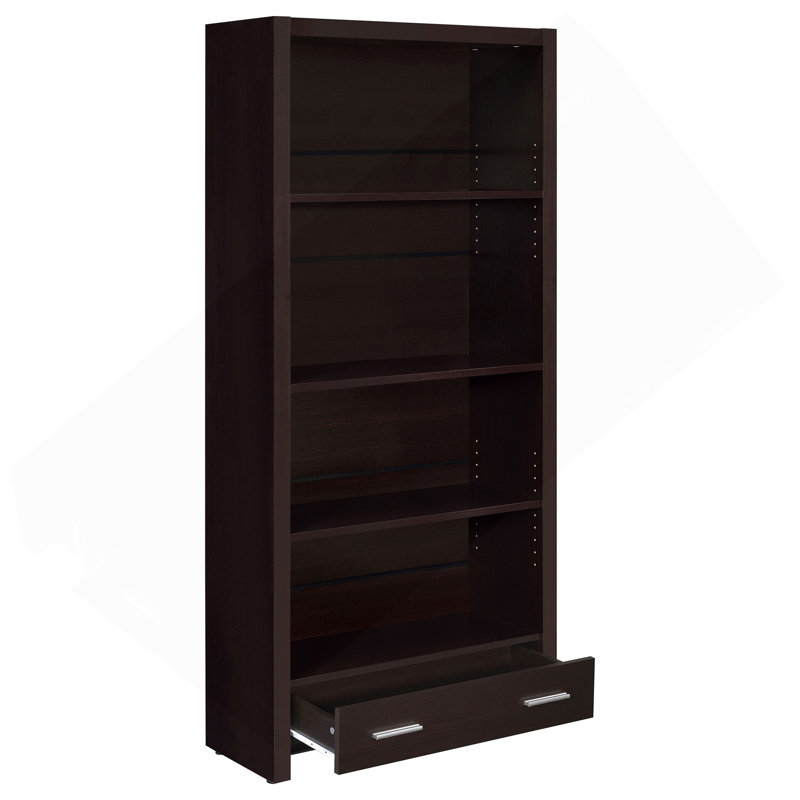 Maureen Cappuccino 5-Shelf Bookcase With Drawer
