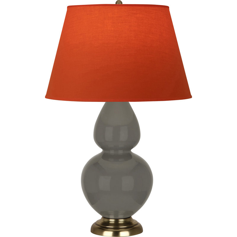 Lampe de table double gourde en céramique, Bois de frêne verni / laiton, Tanger / taupe, Laiton