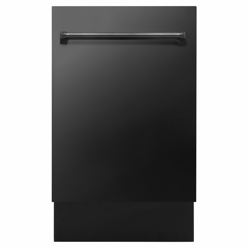 ZLINE 18 in. Tallac Series 3rd Rack Dishwasher with Auto Door Open Drying, 51dBa, Black Steel Panel, Black Stainless Steel