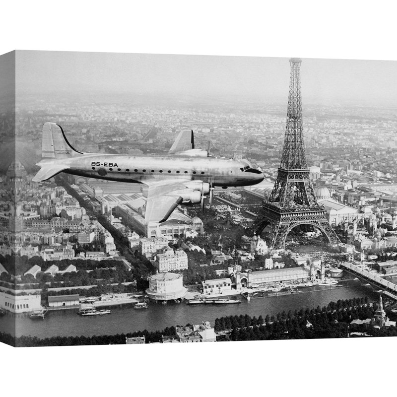 'Airplane over Paris' by Anonymous - Wrapped Canvas Photograph Print, 50cm H x 70cm W x 4cm D