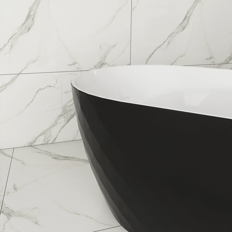 59'' X 28'' Acrylic Freestanding Soaking Bathtub In Glossy Black