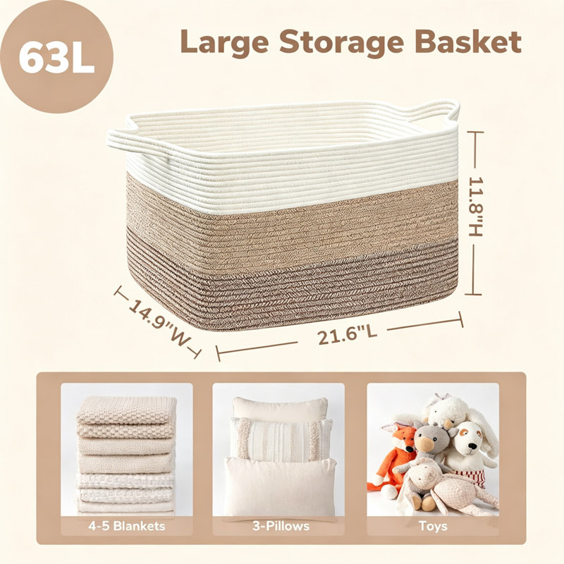 Rebrilliant Decorative Basket, 30cm H x 55cm W x 37.8cm D, Light Brown Mix