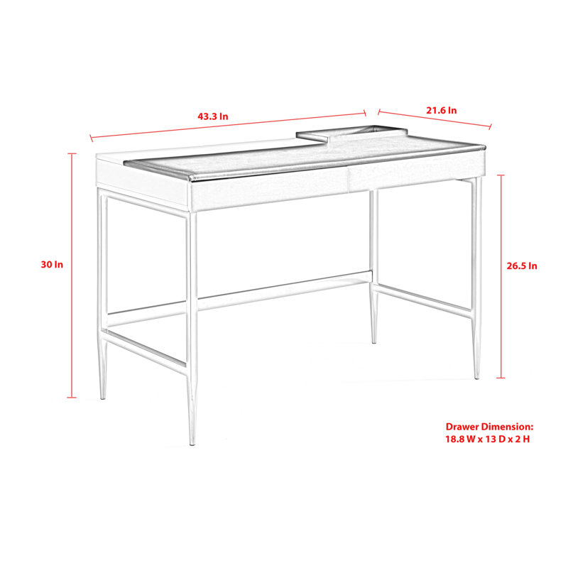 43.3" Width Writing Desk with Storage, White