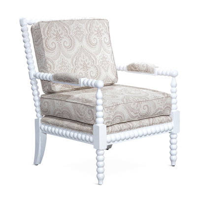 Fauteuil Spindle, finition blanche, tissu cachemire taupe