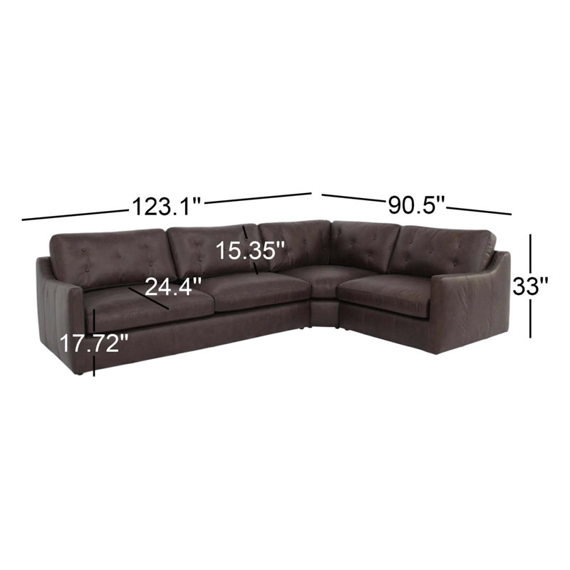 Thurlow Leather Modular 3 - Piece Sectional, Right Hand Facing
