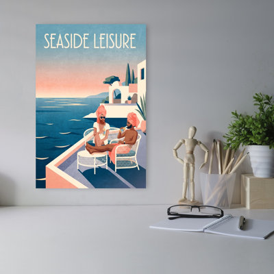 Seaside Leisure Balcony Abstract Contemporary Coastal Ocean Wall Art Print 1 Piece Wrapped Canvas Wall Art