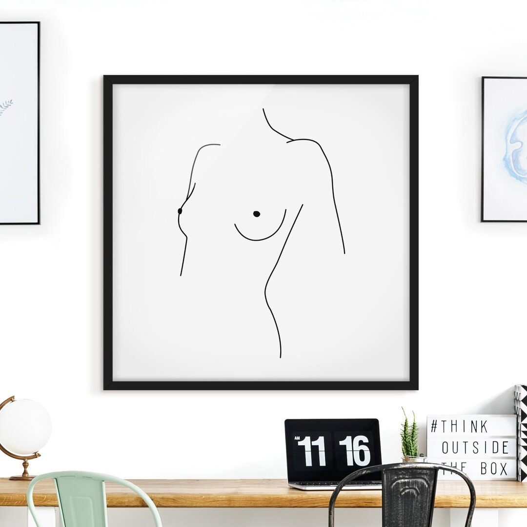 Gerahmtes Poster Line Art Nude Bust Woman