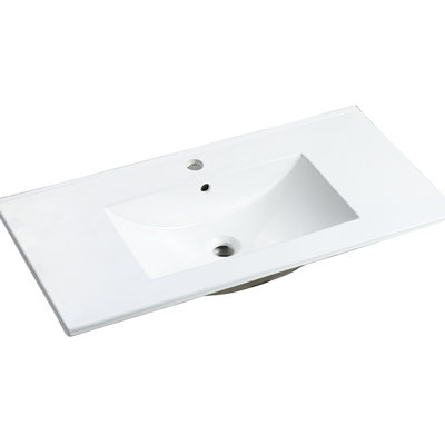 Bathroom Ceramic Sink 36 Inch - White Porcelain, , Water-, Overflow, Simple To Clean, Pre-Drilled Faucet Hole, 36.74 In. D X 18.5 W 6.81 H, Charming Vanity White, Overflow 37.09 Lb, H
