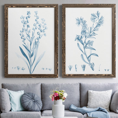 Antique Botanical In Blue I - ensemble de 2 peintures sur toile encadrées