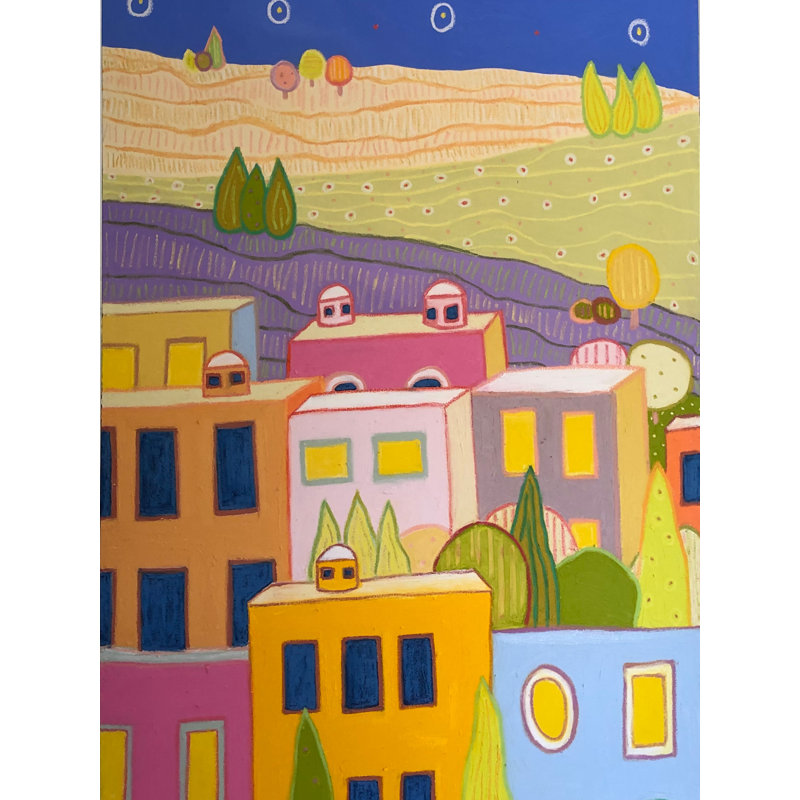 «Night Falls on San Miguel» par Jeff Ferst - impression, Papier avec cadre noir, H 31,25 po x l 25,25 po