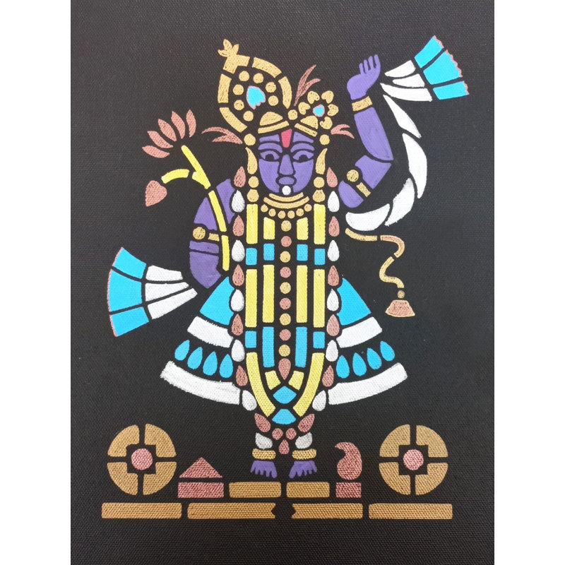 Shrinathji comme Banwari | Acrylique sur toile de coton noire | Par Kiran Java